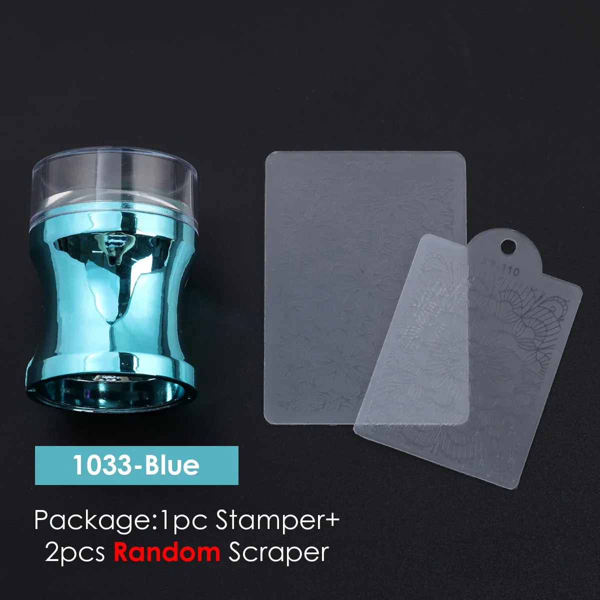 Silicone Jelly Nail Art Stamper & Scraper Set – 3pcs Nail Art Stamper PLUSH 1033-Blue