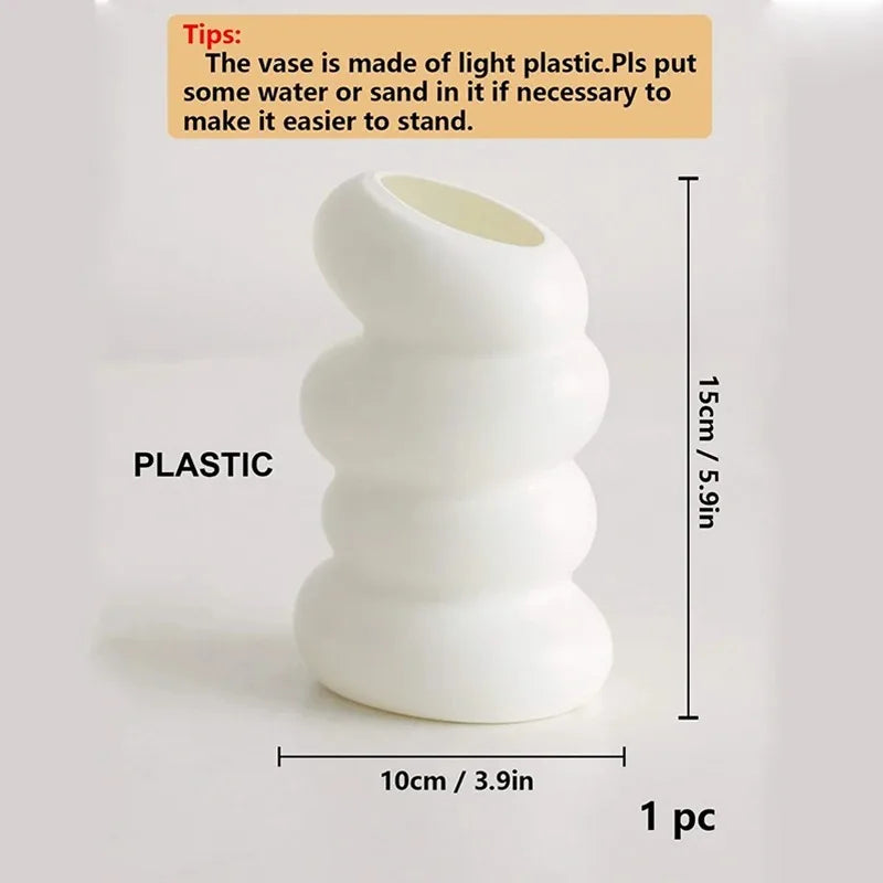 Nordic Spiral White Plastic Vase – Home Flower Decor Decorative Vase PLUSH White 1Pcs