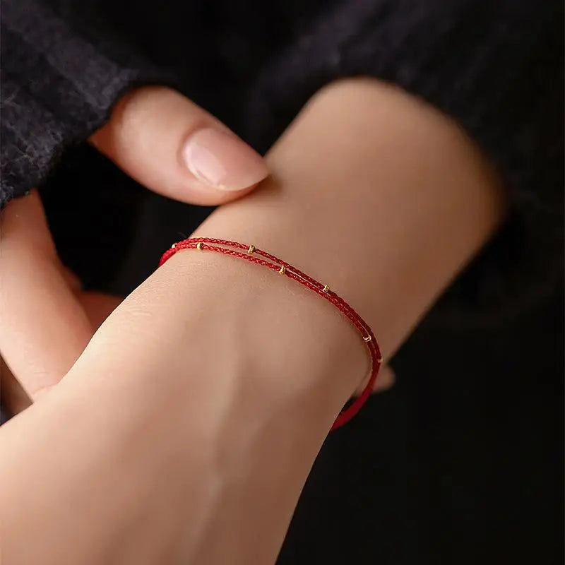 Handmade Lucky Bead Bracelet – Adjustable Red Rope Friendship Charm Bracelet PLUSH