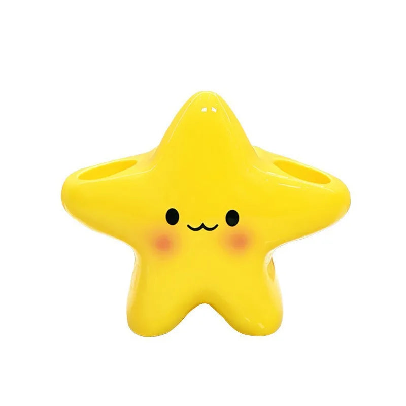 Yellow Star Ceramic Toothbrush & Toothpaste Holder Organizer Toothbrush Holder PLUSH 1Pc
