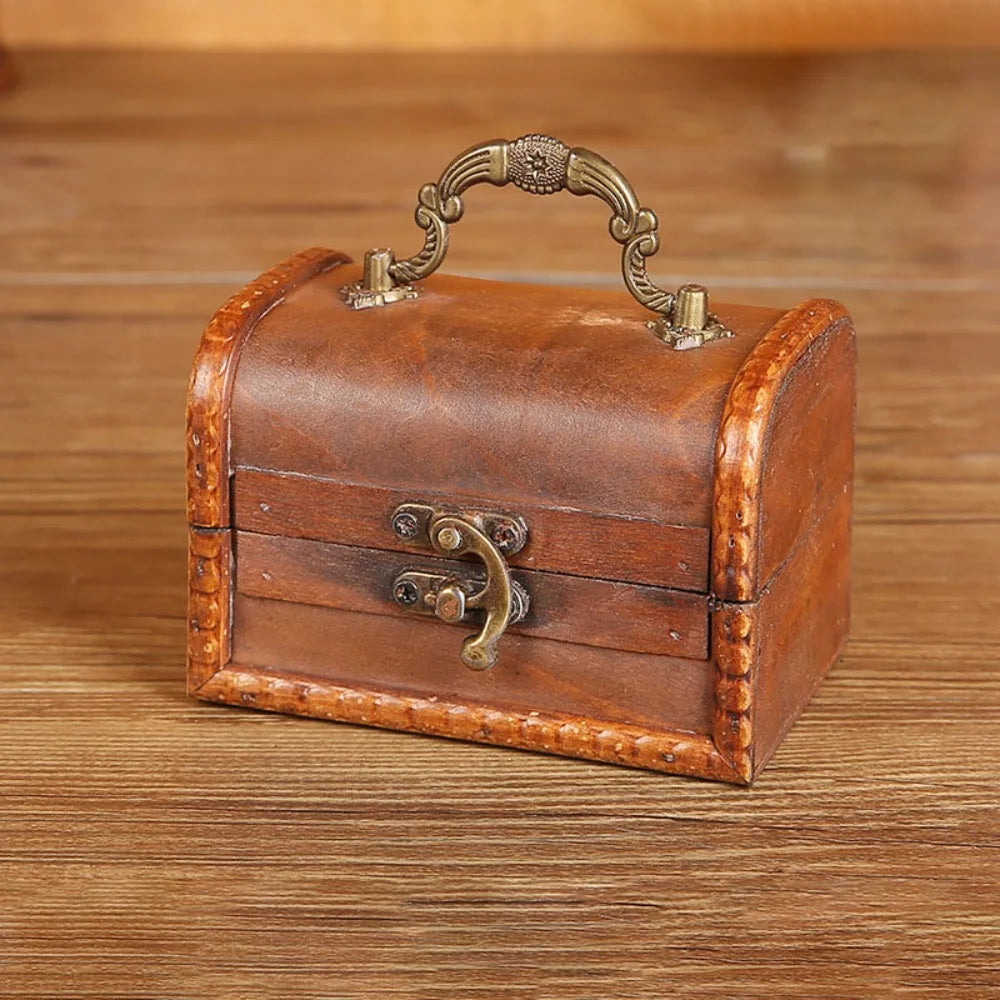 Vintage Wooden Suitcase Jewelry Box – Antique Retro Organizer Jewelry Storage Box PLUSH Brown-Style 3