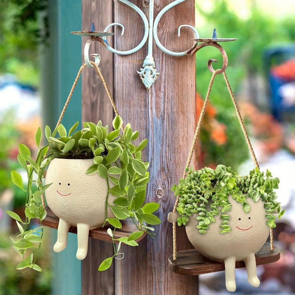 Resin Hanging Planter – Smiling Face Succulent Pot Decor Hanging Planter Pot PLUSH