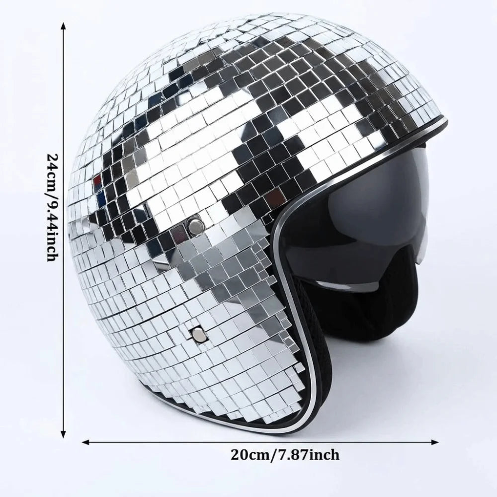 Disco Mirror Helmet – Reflective Glitter with Flip Visor Disco Party Helmet PLUSH