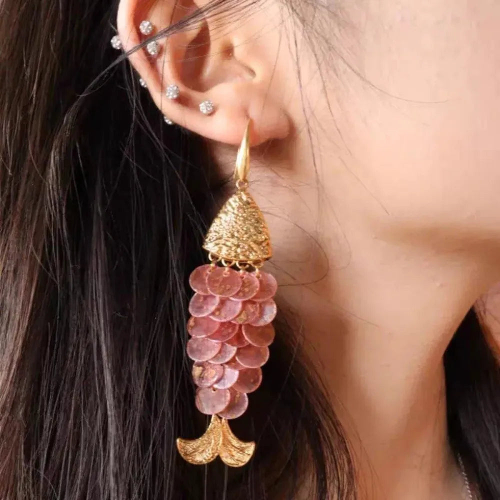Fish Scale Acrylic Long Dangle Drop Earrings | Hook Earrings Dangle Drop Earrings PLUSH