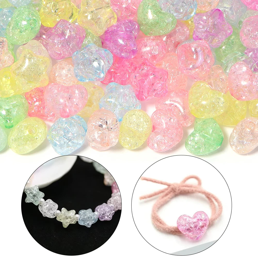 50pcs Ice Crack Heart & Star Acrylic Spacer Beads – DIY Jewelry Acrylic Spacer Beads PLUSH