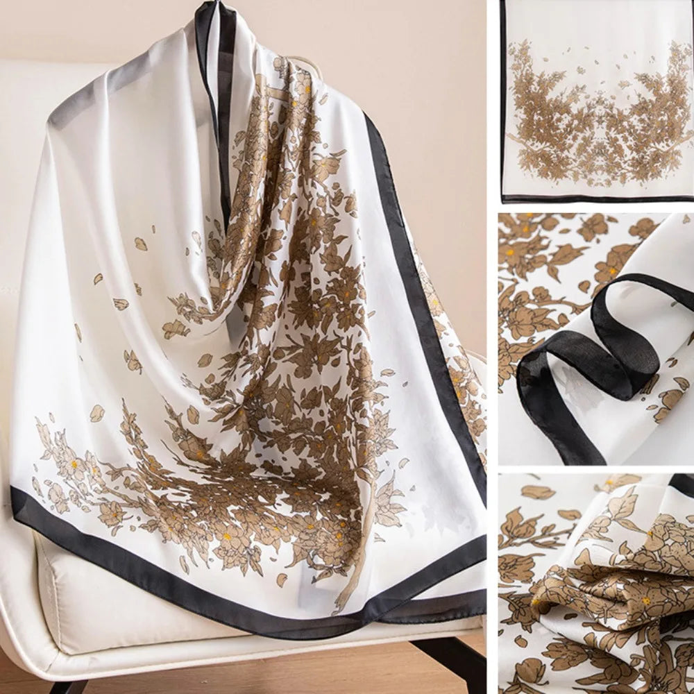 Women's Silk Chiffon Scarf – Lotus Print Shawl Wrap | 180cm Silk Chiffon Scarf PLUSH Style14