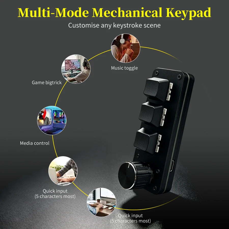 Programmable 3-Key Macro Keypad with Knob – Hotswap RGB USB-C Mechanical Macro Keypad PLUSH