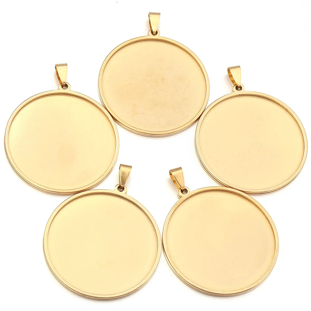 5pcs Stainless Steel Round Blank Pendant Tray Base DIY Jewelry Jewelry Pendant Tray PLUSH Gold 40mm