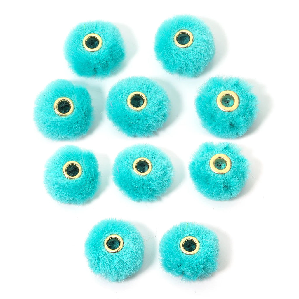 10pcs Pompom Plush Fur Ball Beads – Multicolor DIY Jewelry Pompom Spacer Beads PLUSH Lake Blue