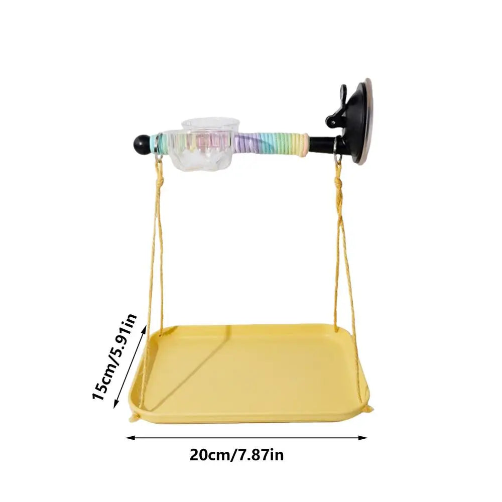 Window Bird Perch Suction Cup & Droppings Tray – Parakeet Bird Perch Stand PLUSH Yellow