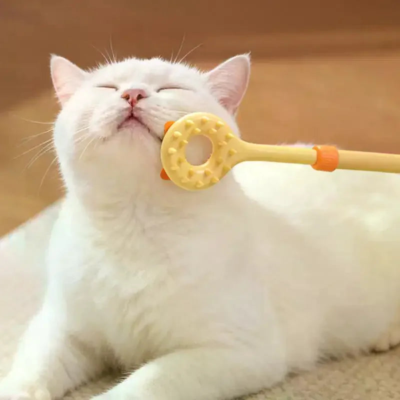 2-in-1 Retractable Cat Teaser Wand & Grooming Massager Toy Interactive Cat Toy PLUSH