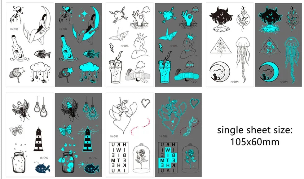 Luminous Butterfly Temporary Tattoo Stickers – Glow Body Art Temporary Tattoo Stickers PLUSH Hi-41-45 5pcs set