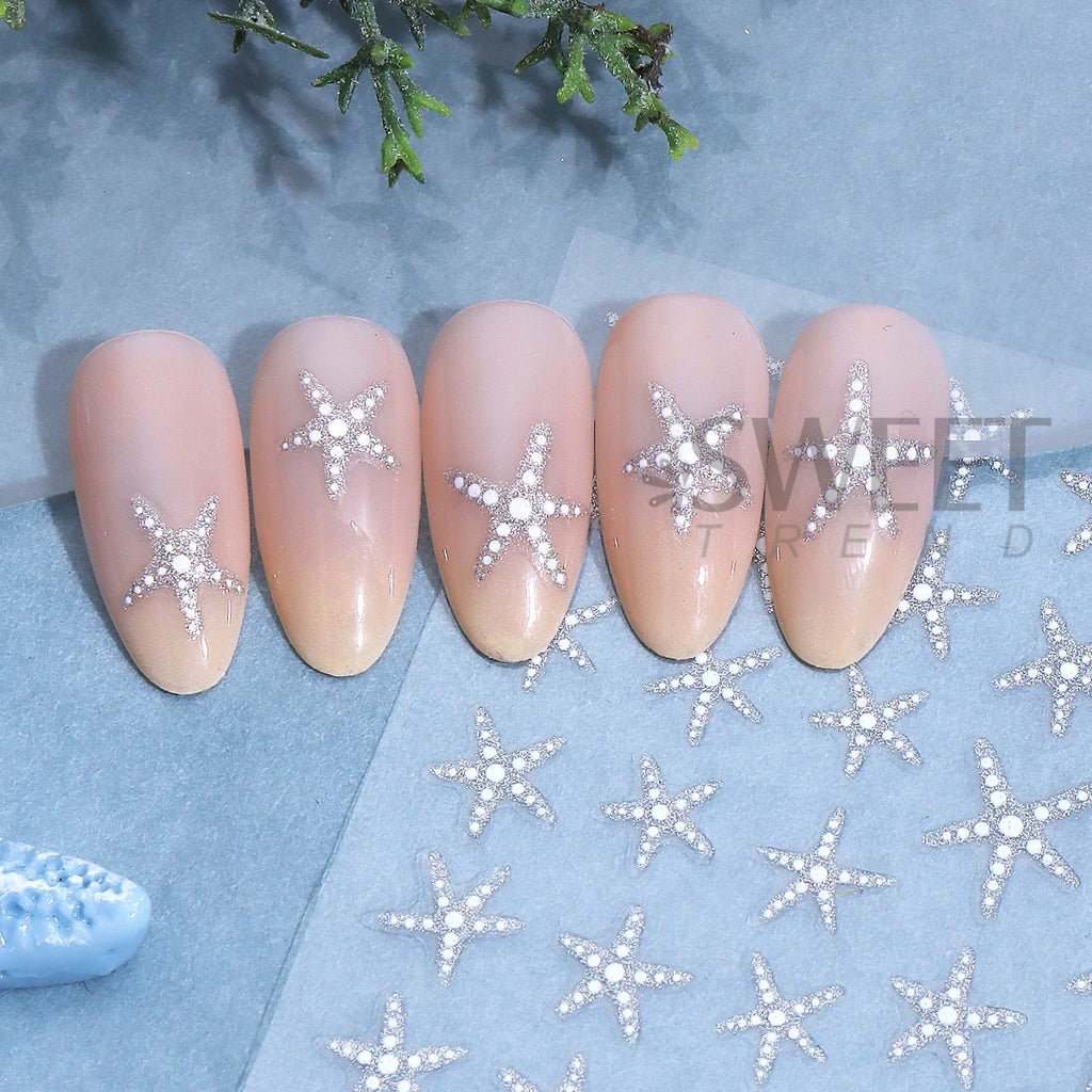 4pcs Marine Life Nail Stickers Gold Silver Glitter Starfish Nail Art Stickers PLUSH