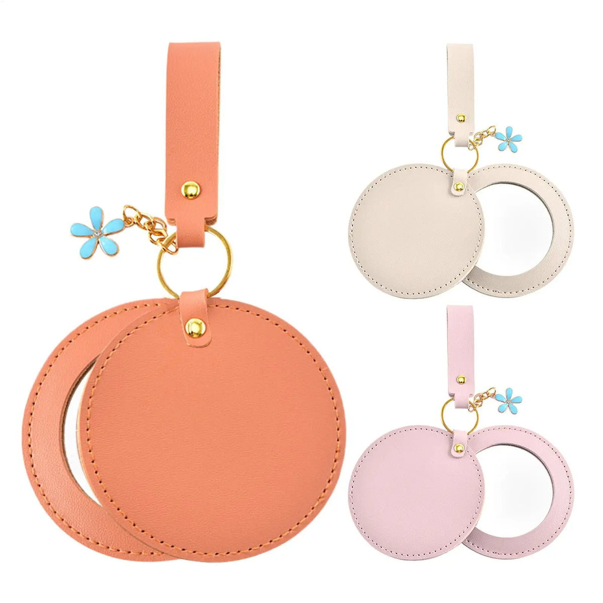PU Leather Round Pocket Mirror – Compact Travel Makeup Mirror Compact Makeup Mirror PLUSH