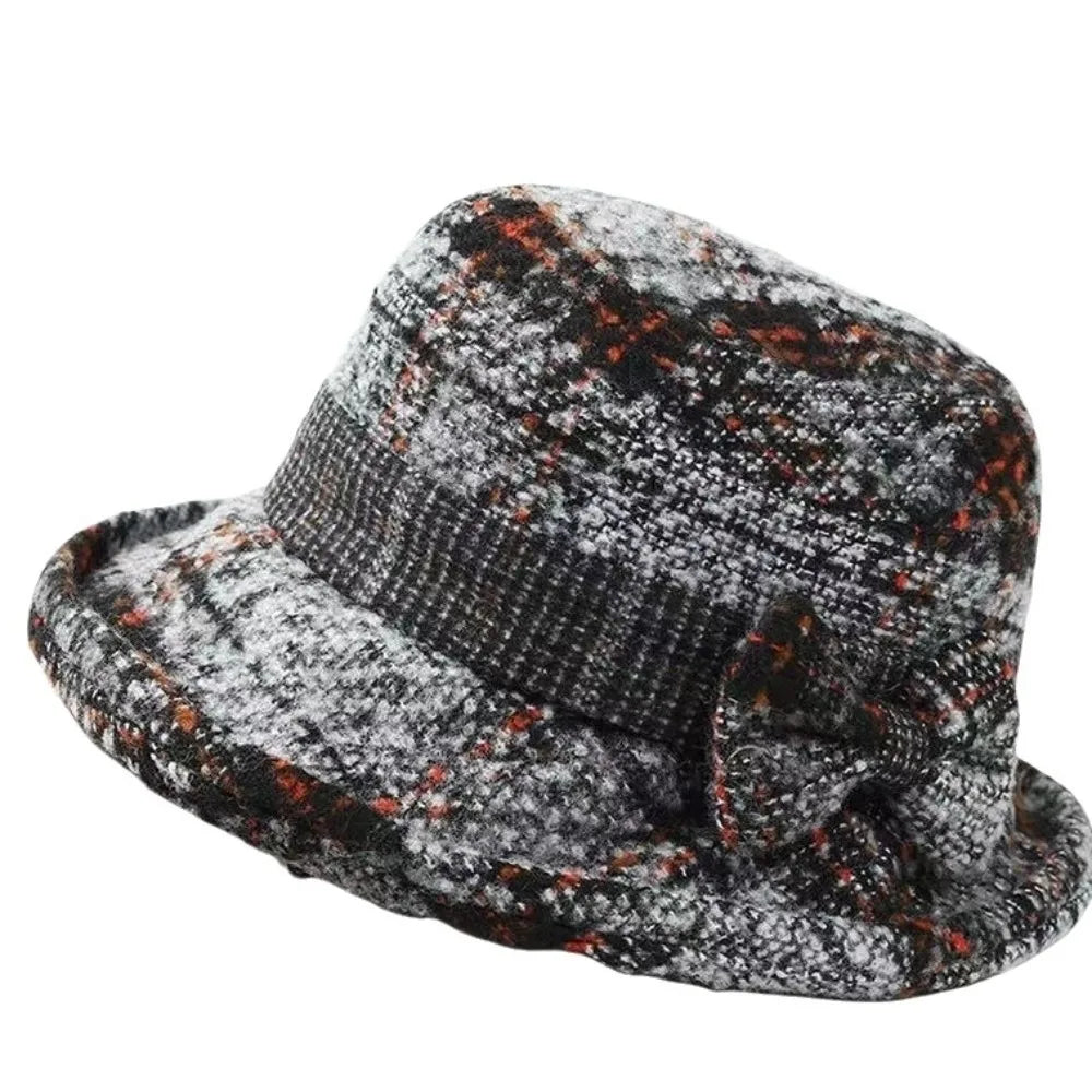Women's Woolen Bow Bucket Hat – Warm Foldable Cloche Hat Women's Bucket Hat PLUSH Grey