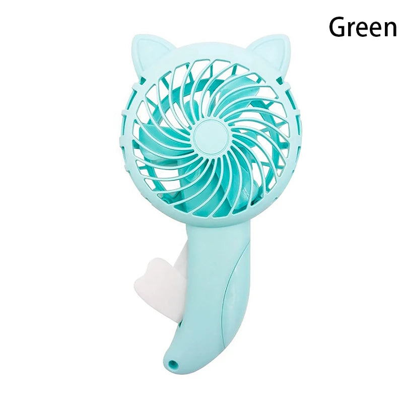 Portable Hand Pressure Mini Fan – No Battery Cartoon Handheld Handheld Mini Fan PLUSH Green