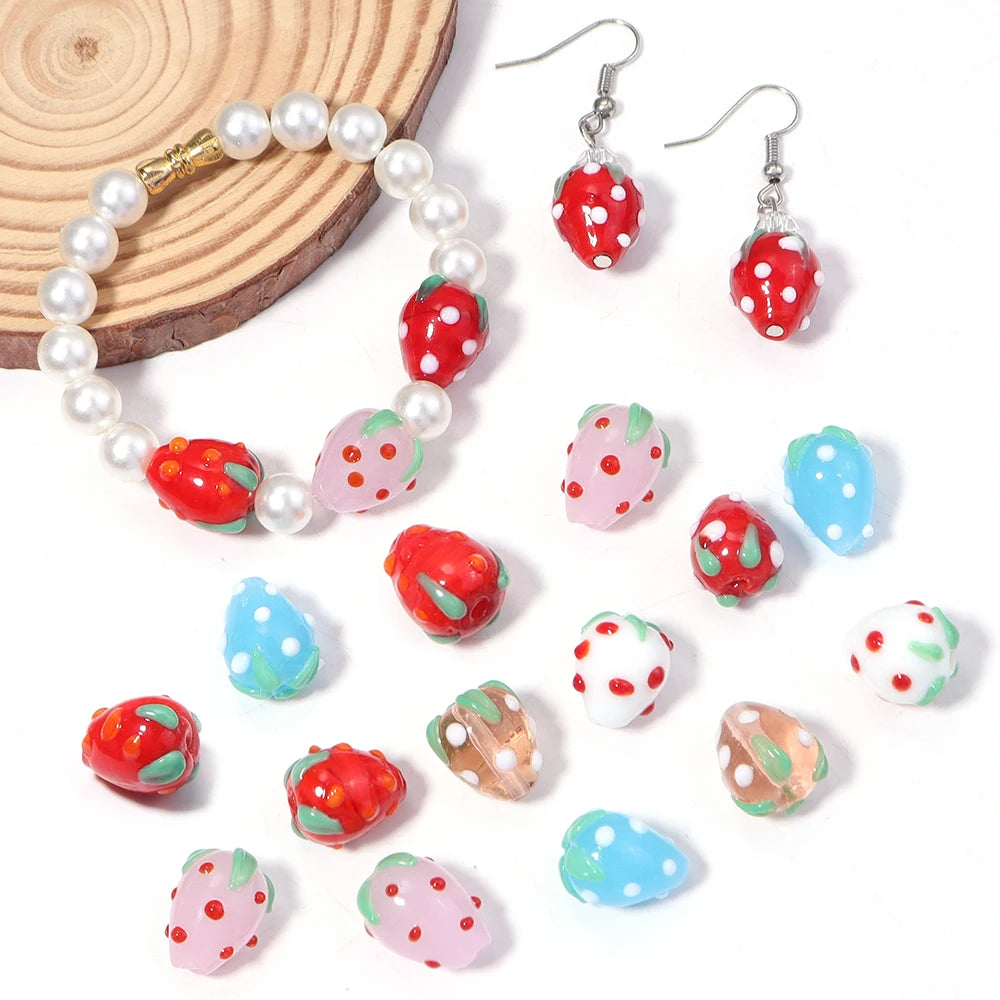 5pcs Strawberry Glass Lampwork Beads | Czech Crystal DIY Jewelry Glass Lampwork Beads PLUSH