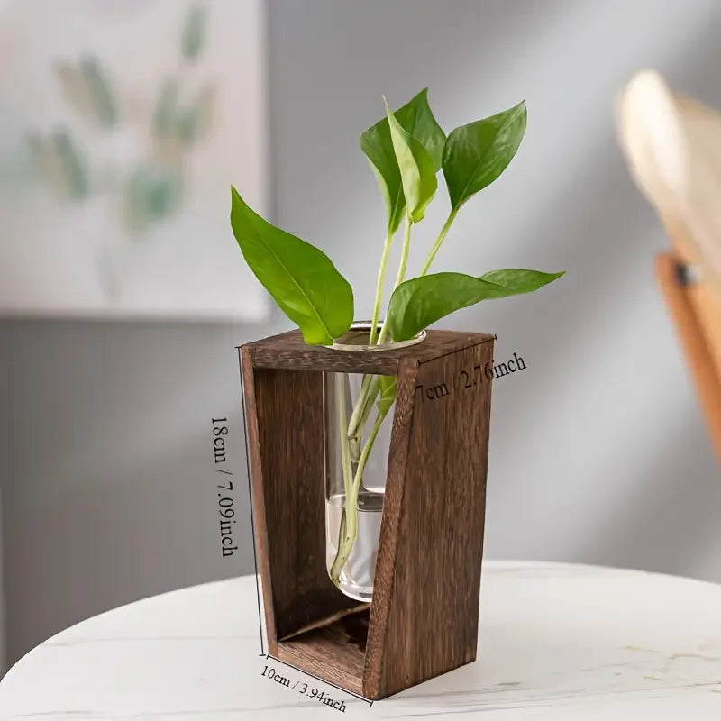 Modern Wood & Glass Propagation Vase – Minimalist Hydroponic Planter Propagation Vase PLUSH