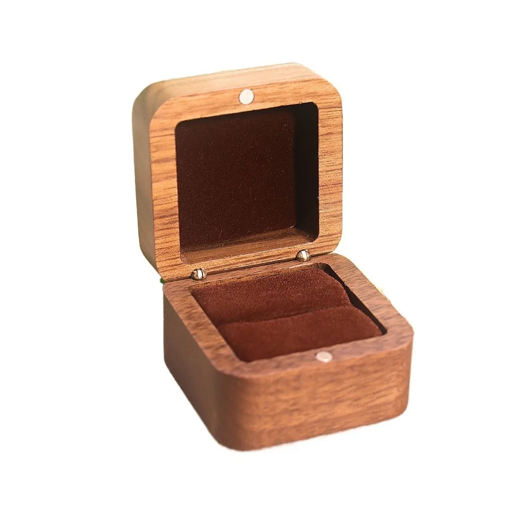 Wood Ring Box 1/2 Slot Square Jewelry Display Case for Weddings Ring Display Box PLUSH Coffee Single Ring