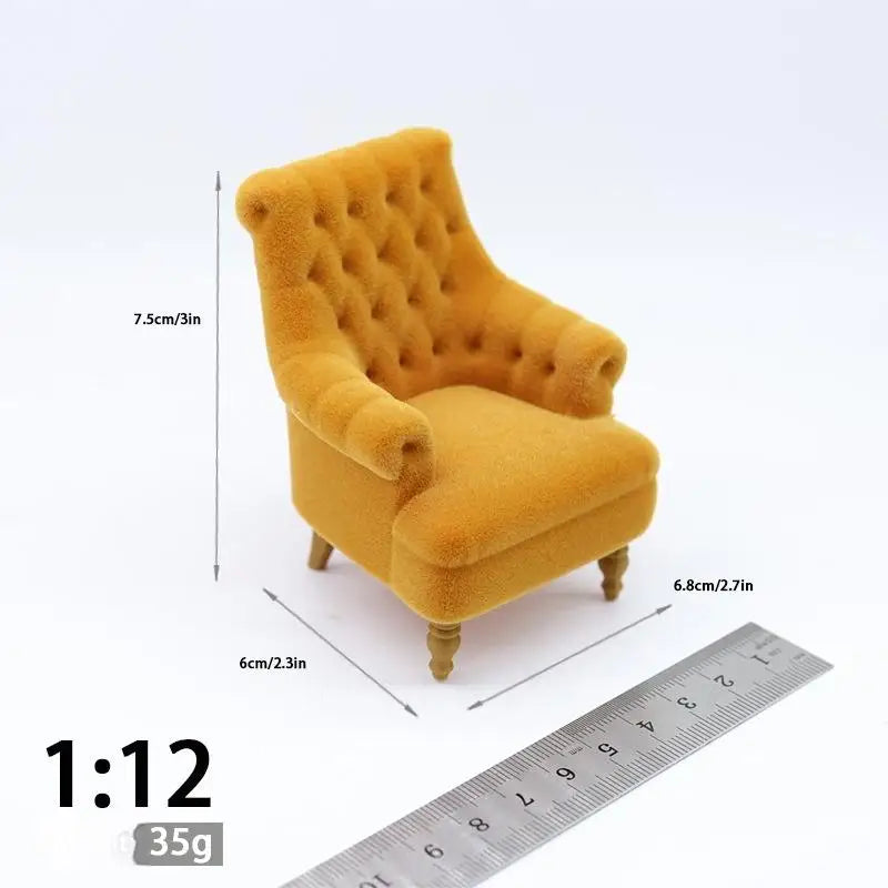Mini Flocked Dollhouse Armchair 1:12–1:30 Scale Sofa Chair Dollhouse Furniture PLUSH A3