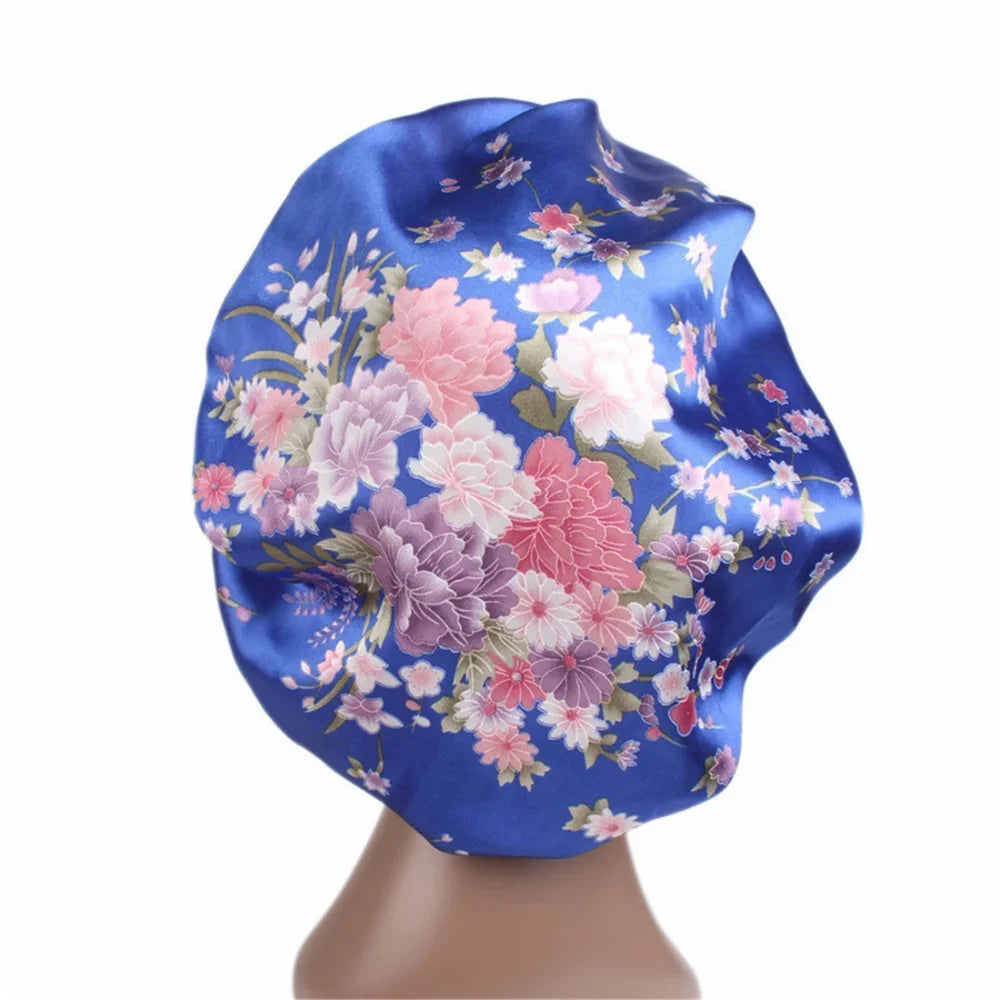 Women Satin Bonnet Floral Wide Band Sleep & Shower Hair Wrap Satin Sleep Bonnet PLUSH