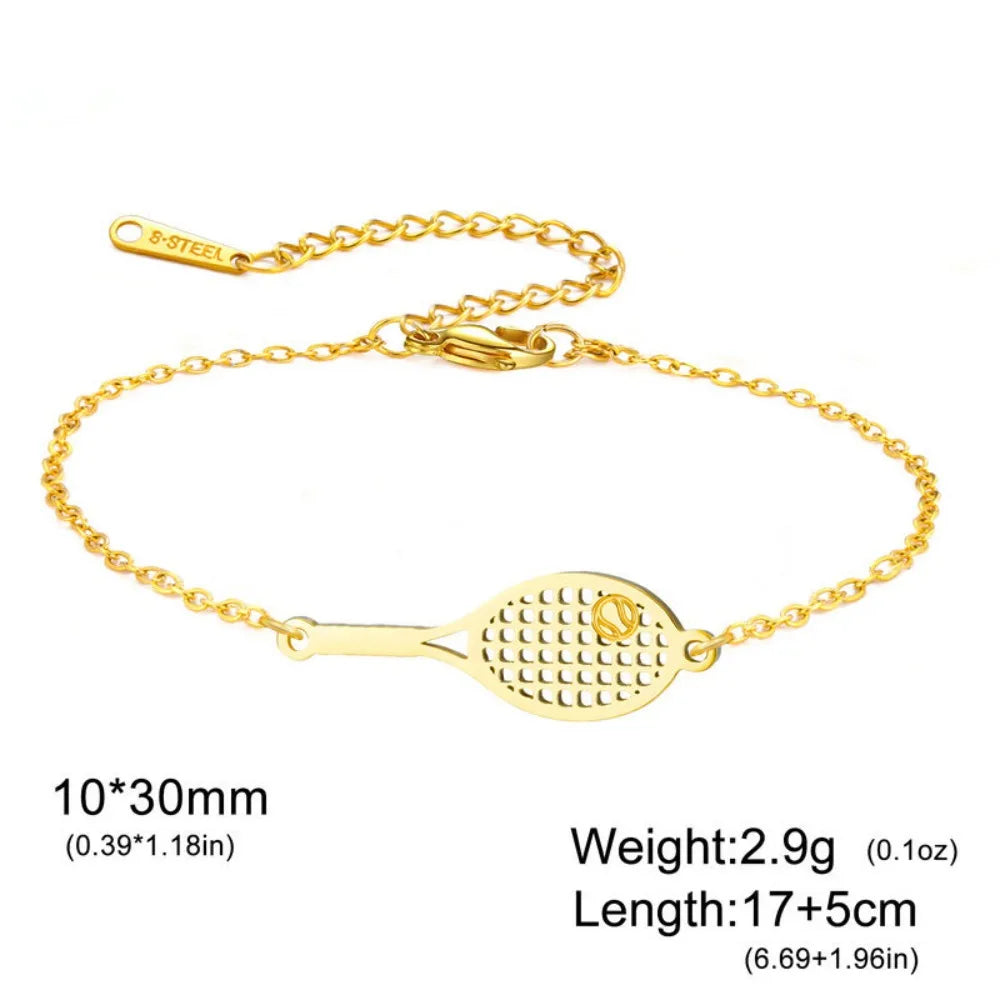 Tennis Racket Bracelet – Stainless Steel Sport Bangle Sport Chain Bracelet PLUSH Style 2