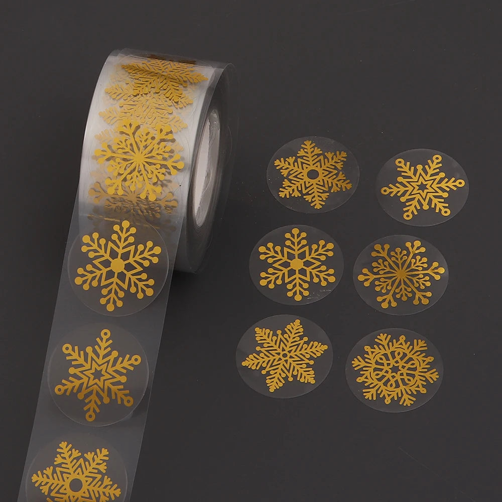 Gold Foil Christmas Snowflake Stickers – BOPP Gift Wrap Labels Decorative Sticker Labels PLUSH 25mm x 500stickers 1roll