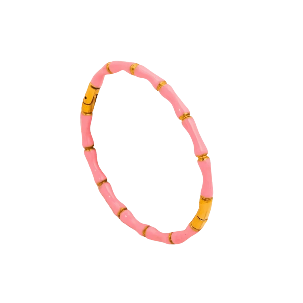 Colorful Bamboo Joint Bangle – Gold Stainless Steel Enamel Bracelet Enamel Bangle Bracelet PLUSH Pink
