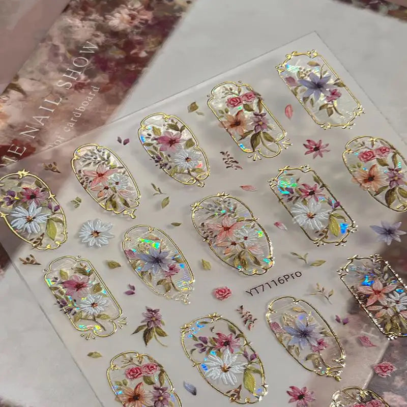 5D Embossed Flower Nail Stickers – Laser Petal Self-Adhesive Art Nail Art Stickers PLUSH