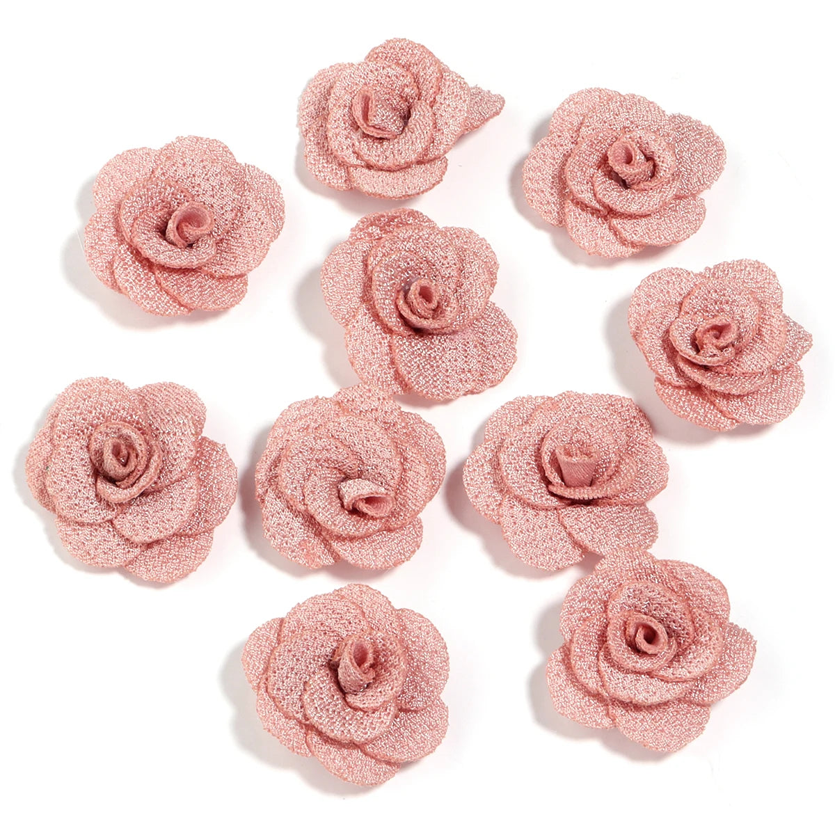 10pcs 3cm Fabric Rose Flowers for DIY Sewing & Crafts Fabric Flower Embellishments PLUSH light red bean pink 3cm