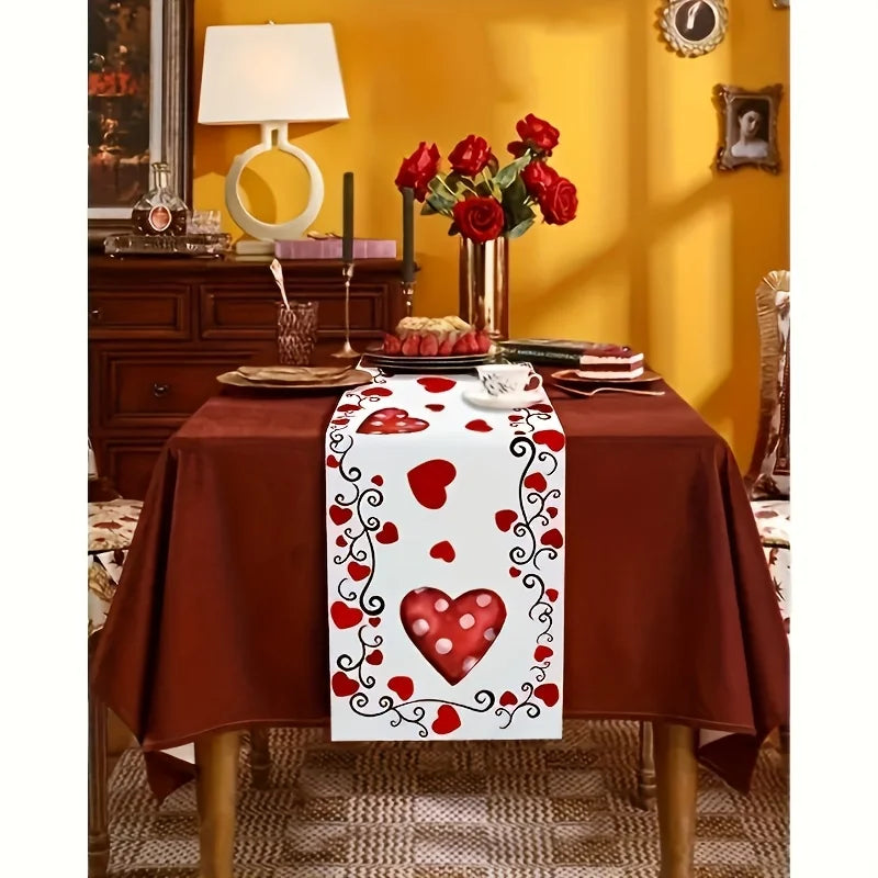 Valentine's Day Tablecloth – Red Heart & Polka Dot Print Holiday Tablecloth PLUSH