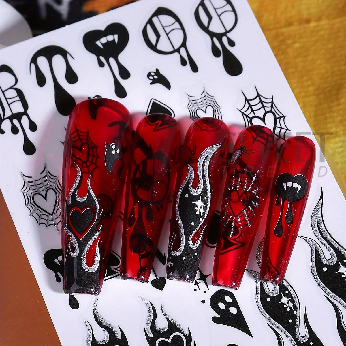 Poker Nail Glitter Stickers – Gothic Queen King Spider Web Decals Nail Art Stickers PLUSH