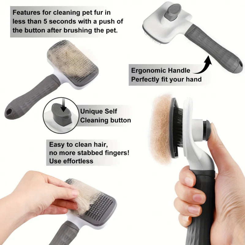 Easy Clean Pet Comb for Cats & Dogs – Deshedding Tool Pet Grooming Comb PLUSH