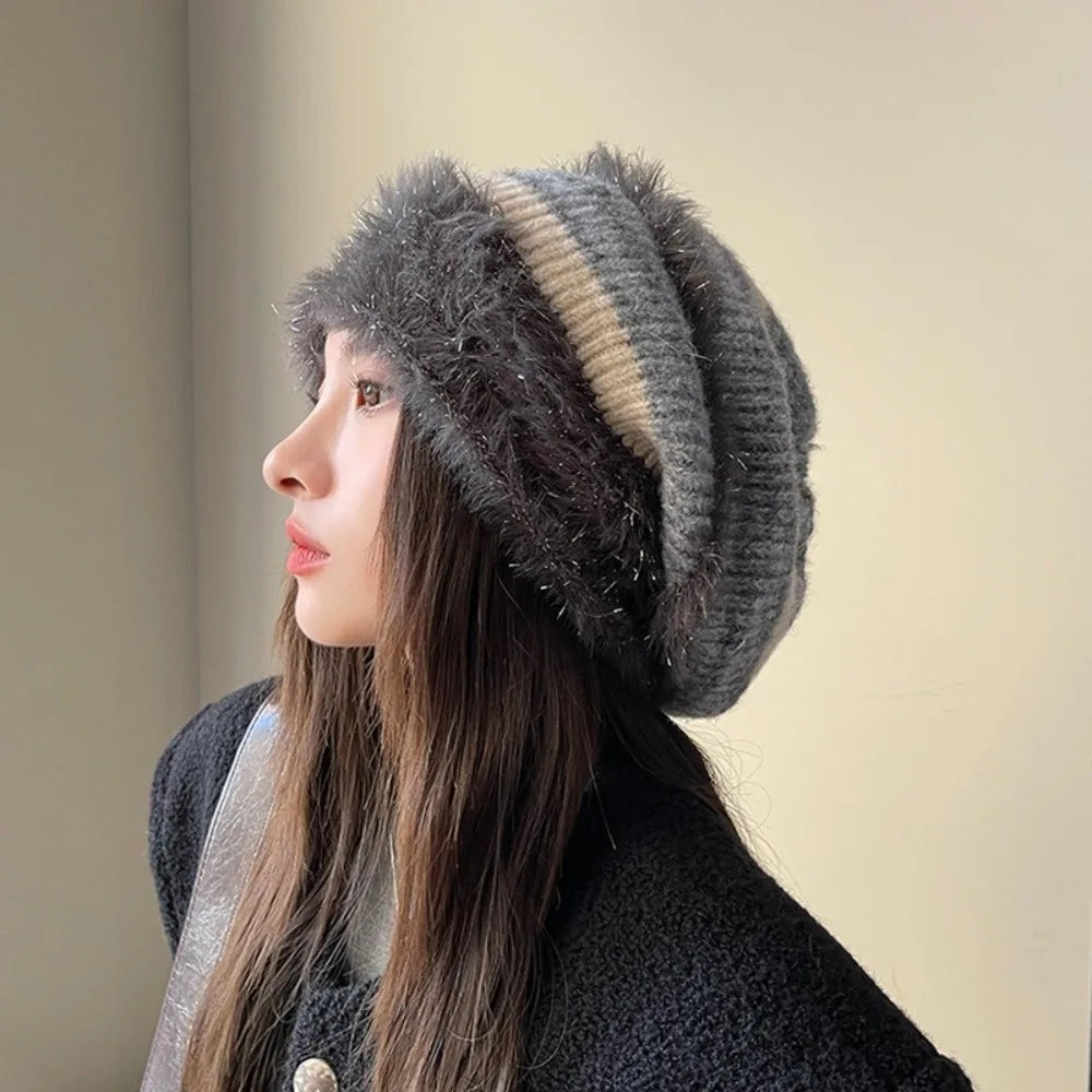 Women's Slouchy Beanie – Thick Knit Fleece Lined Winter Hat Knit Winter Beanie PLUSH Style B