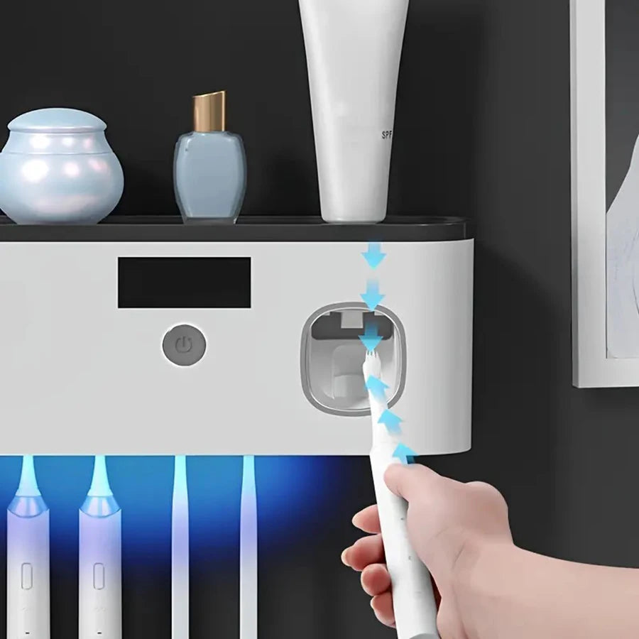 Wall-Mounted Toothbrush Holder UV Sterilizer & Dispenser 5 Slots Toothbrush Holder PLUSH