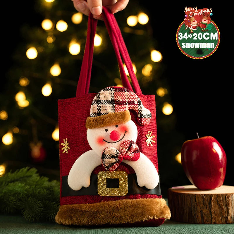 Christmas Snowman & Bear Gift Bags with Handles for Kids Christmas Gift Bags PLUSH 8PCS Snowman