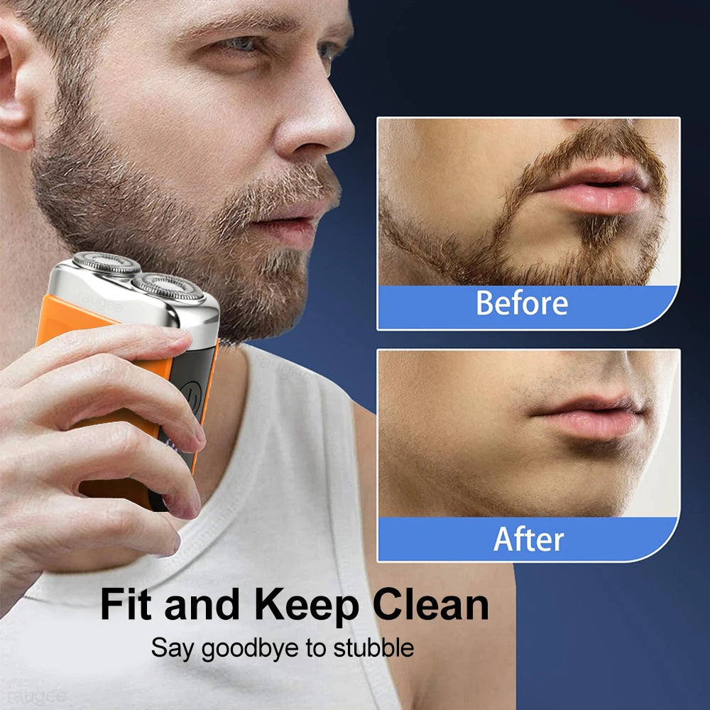 Raugee Mini Electric Shaver for Men – Dual Blade Rotary Razor Electric Shaver PLUSH