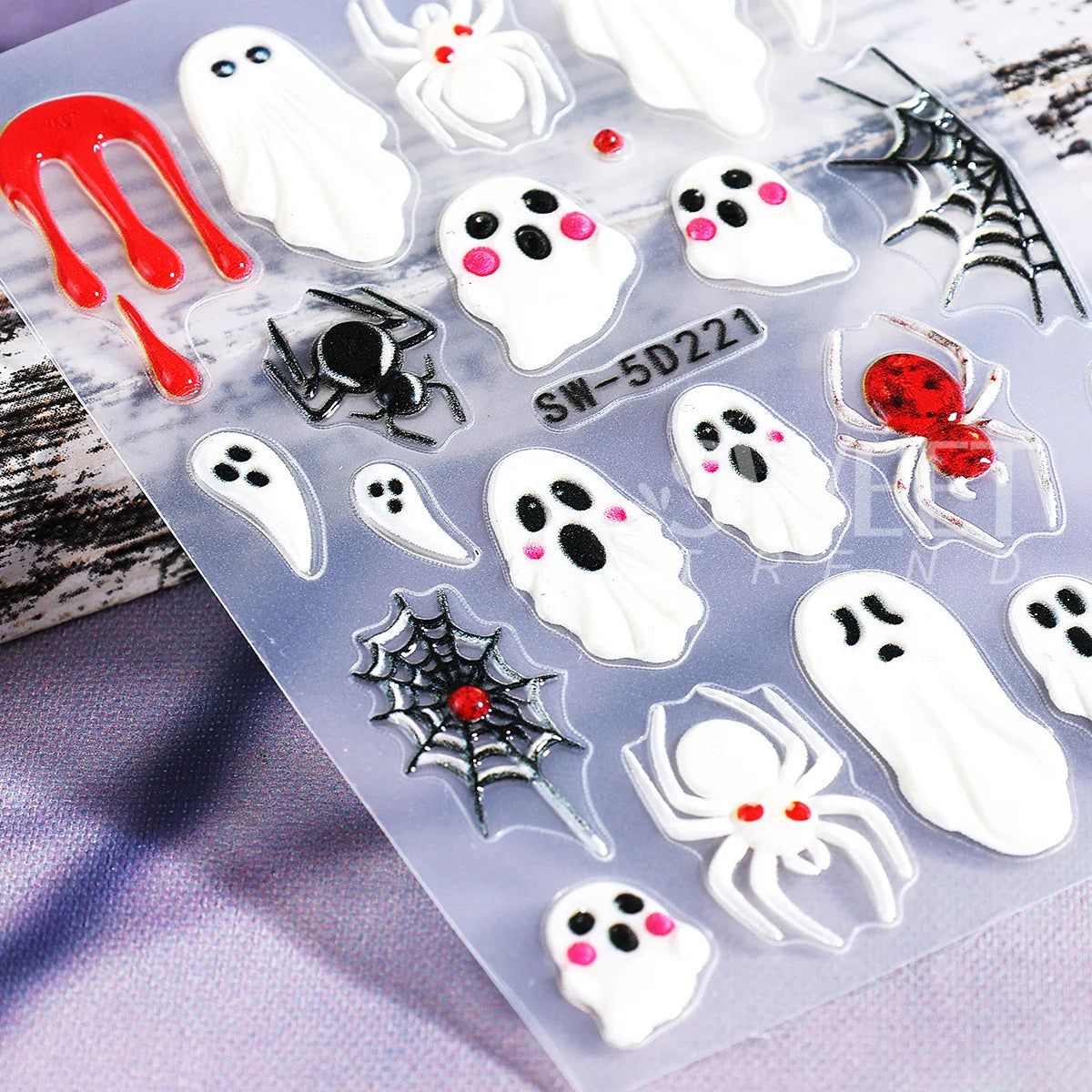 Halloween 5D Embossed Nail Stickers – Spider Web Ghost Decals Nail Art Stickers PLUSH