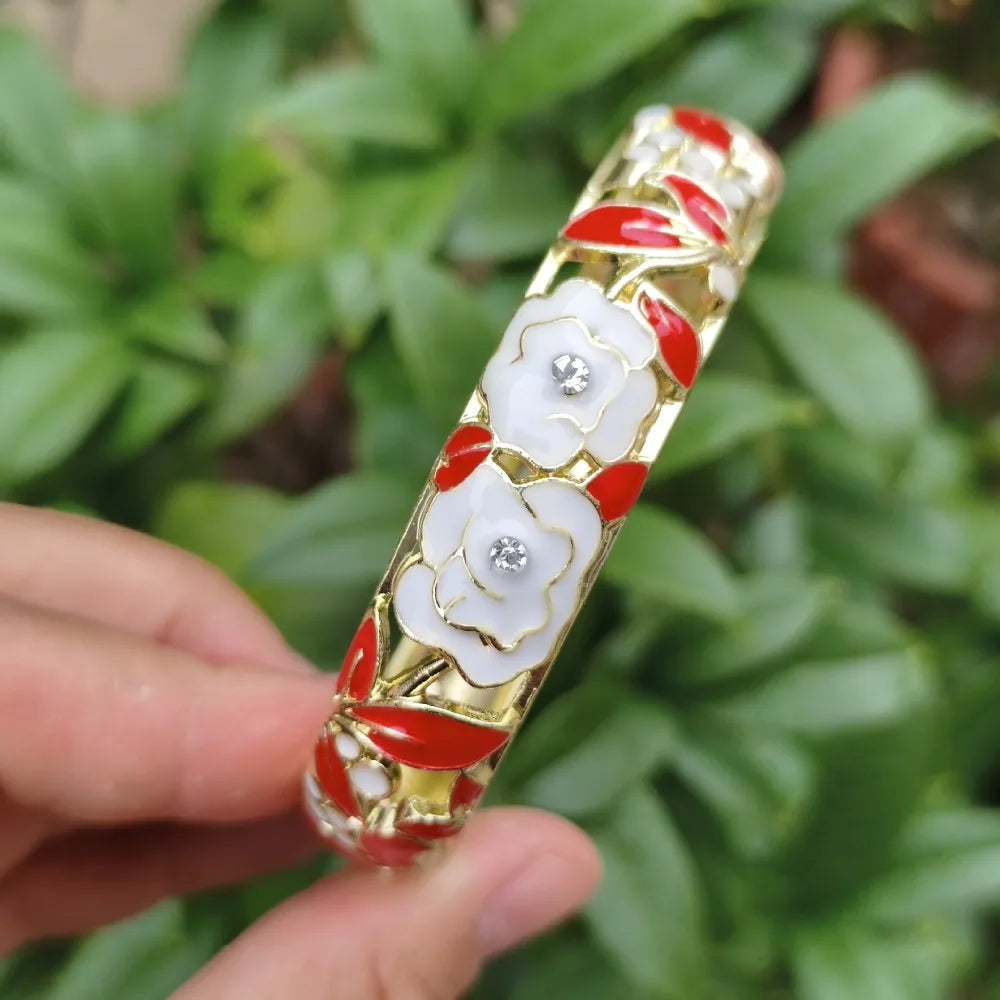 Chinese Cloisonné Enamel Peony Bangle – Filigree Flower Bracelet Enamel Bangle PLUSH 4