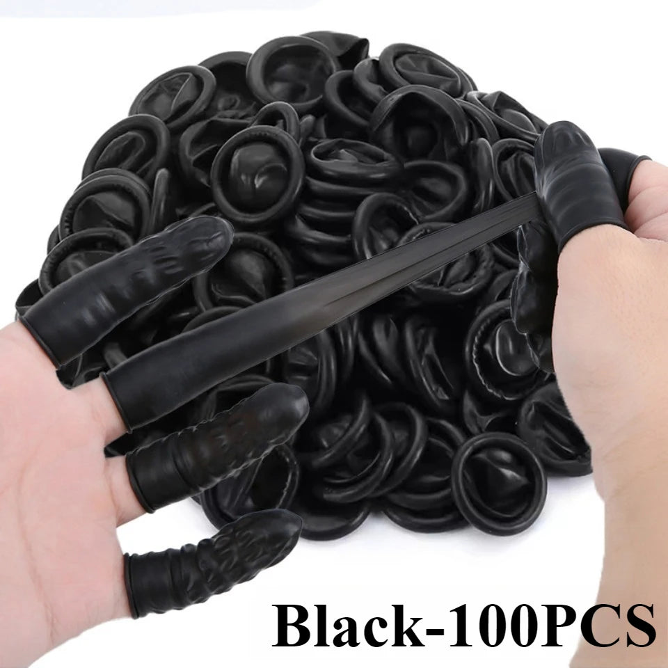 Disposable Latex Finger Cots 100/200pcs – Anti-Slip Finger Covers Disposable Finger Cots PLUSH Black-100PCS