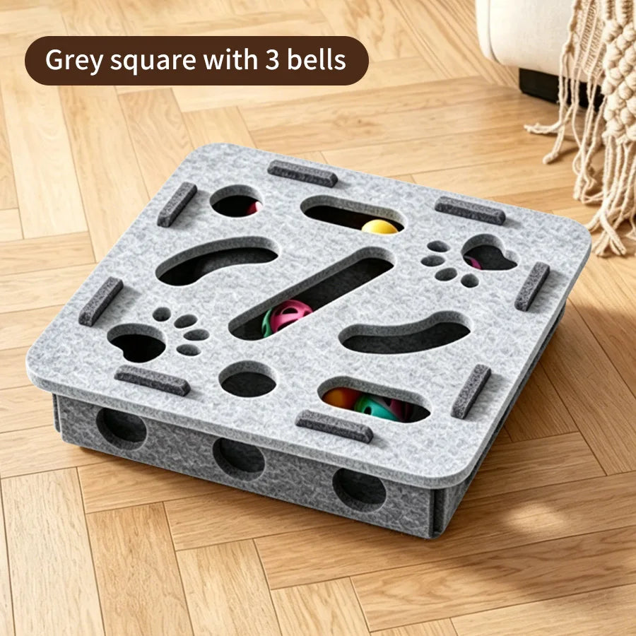 Felt Cat Puzzle Maze Toy – Bell Balls & Scratching Strips Cat Puzzle Toy PLUSH square gray