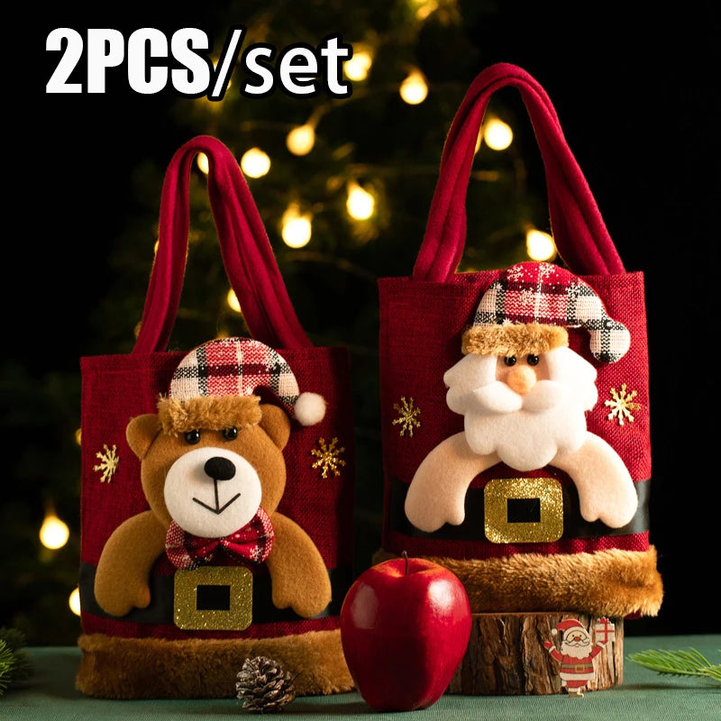 Christmas Snowman & Bear Gift Bags with Handles for Kids Christmas Gift Bags PLUSH 2PCS 2PCS Set