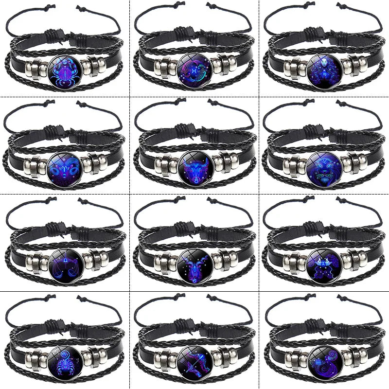 Glow in the Dark Zodiac Constellation Bracelet | Braided Rope Charm Bracelet PLUSH 12pcs Set Luminous 18-26CM