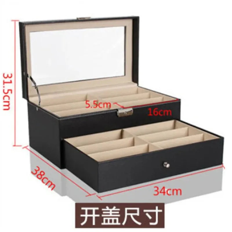 PU Leather Double Layer Glasses & Jewelry Storage Box Glasses Storage Box PLUSH