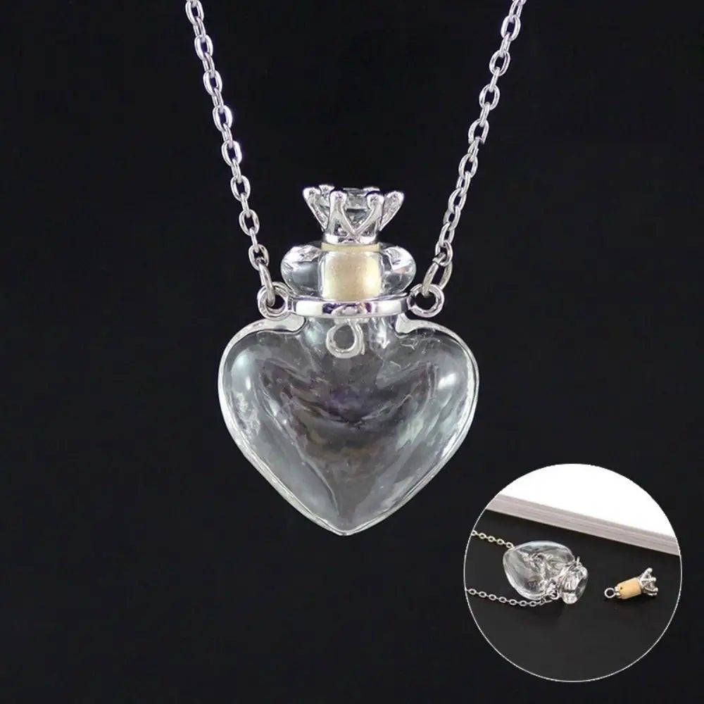 Water Drop Glaze Vial Pendant Necklace | Heart Mini Bottle Pendant Necklace PLUSH