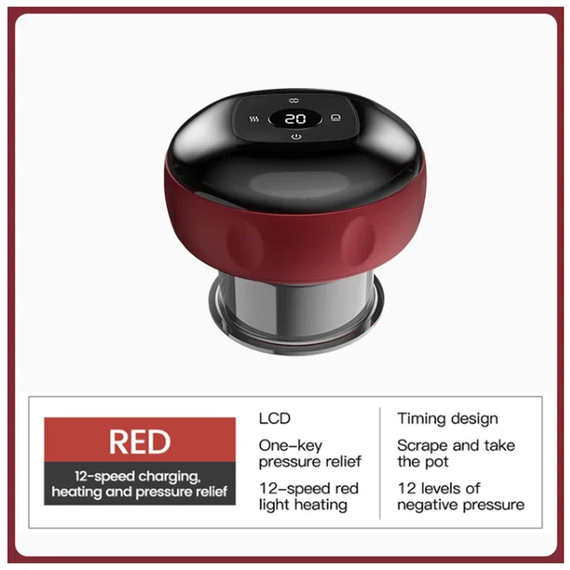 Smart Electric Heated Cupping Massager – Back, Neck & Body Electric Cupping Massager PLUSH Red