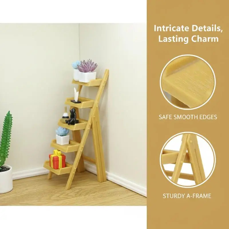 1:12 Miniature Dollhouse Ladder Shelf | Multi-Layer Display Rack Dollhouse Miniature Shelf PLUSH