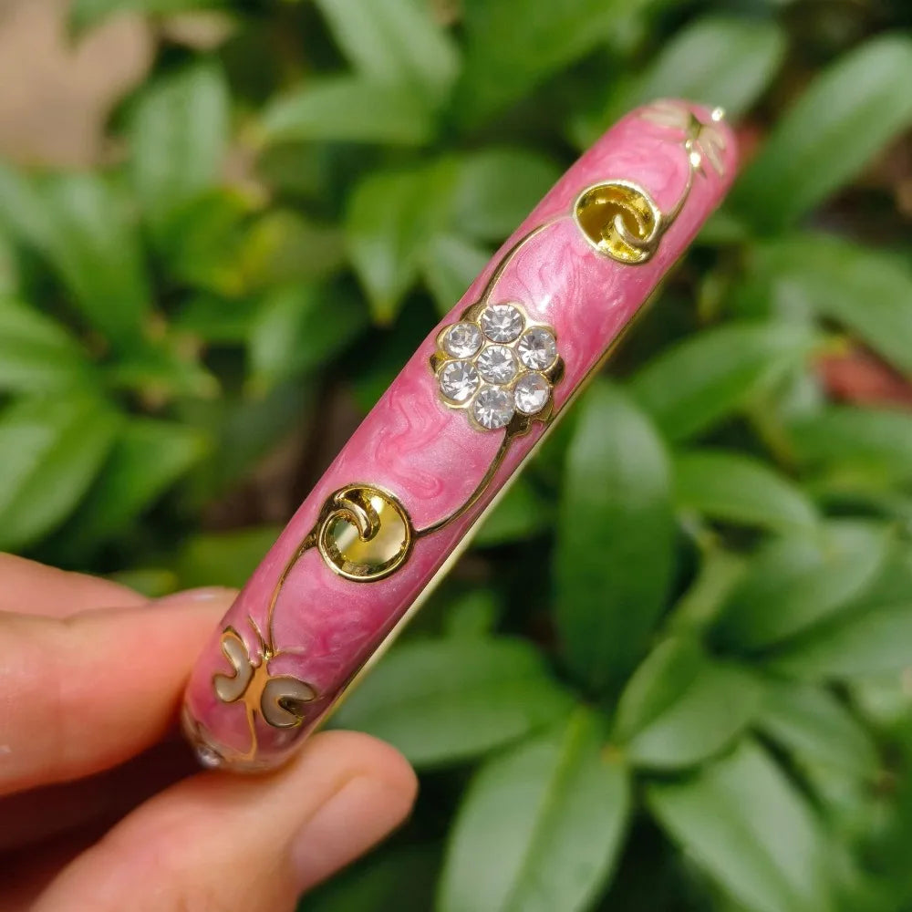 Cloisonné Enamel Bangle – Vintage Chinese Rhinestone Jewelry Enamel Bangle PLUSH 12