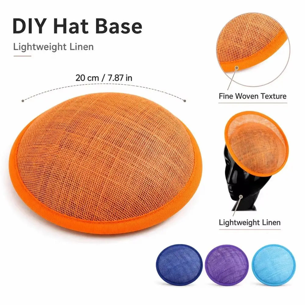 Wide Brim Linen Fascinator Hat Base – Vintage Mesh Headpiece Fascinator Hat Base PLUSH