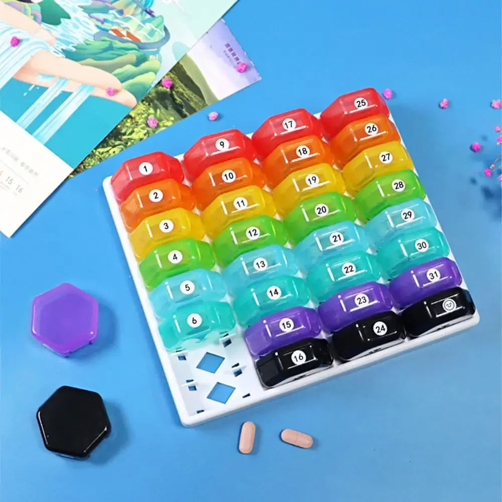 Monthly Pill Organizer 31-Day Pill Box for Vitamins & Travel Pill Organizer PLUSH
